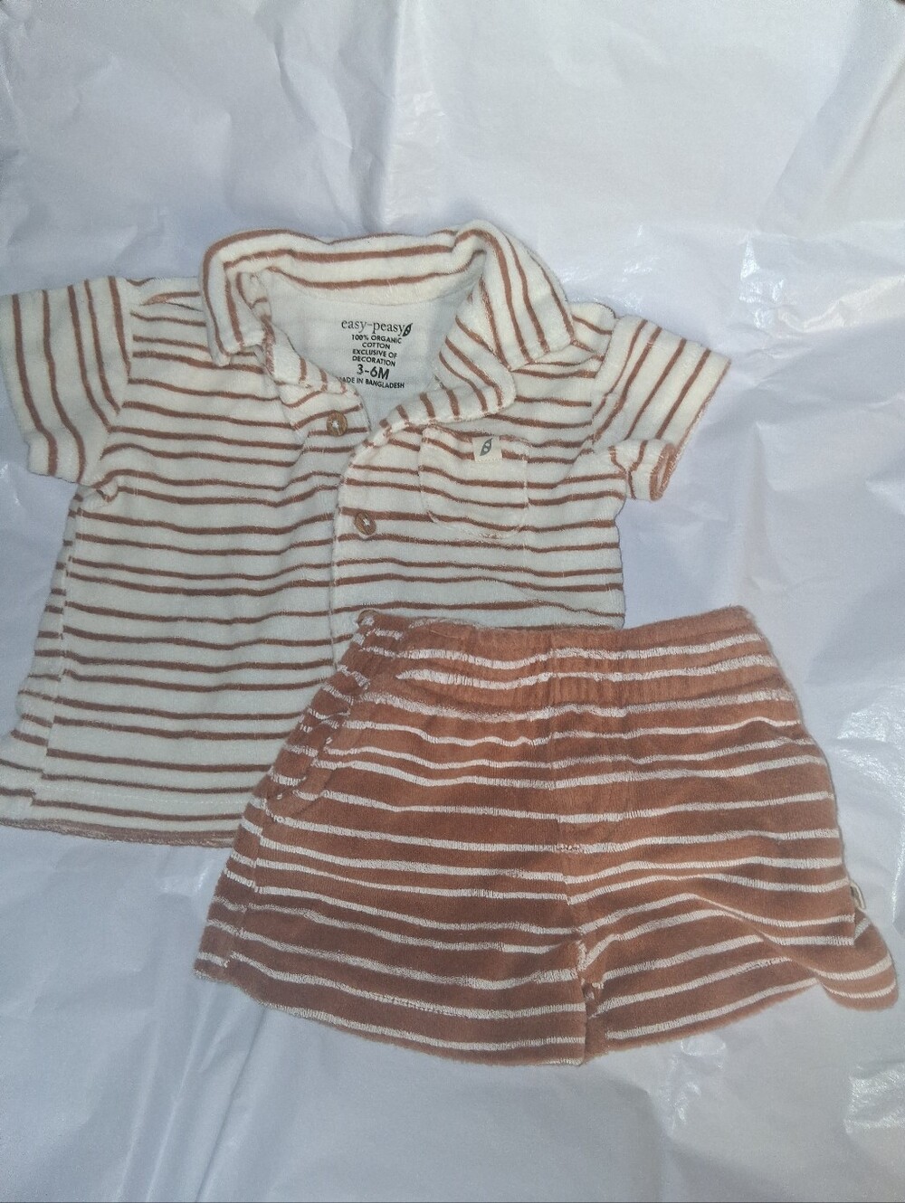 Easy-Peasy Organic Cotton Terry Cloth Shirt Shorts Set 2-Pieces Size 3-6 Months